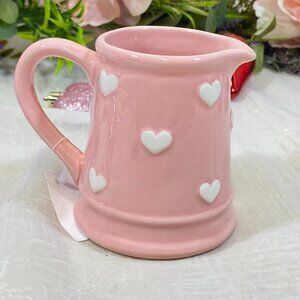 Valentine Pink Ceramic White Hearts Creamer Milk Pitcher New Super Cute